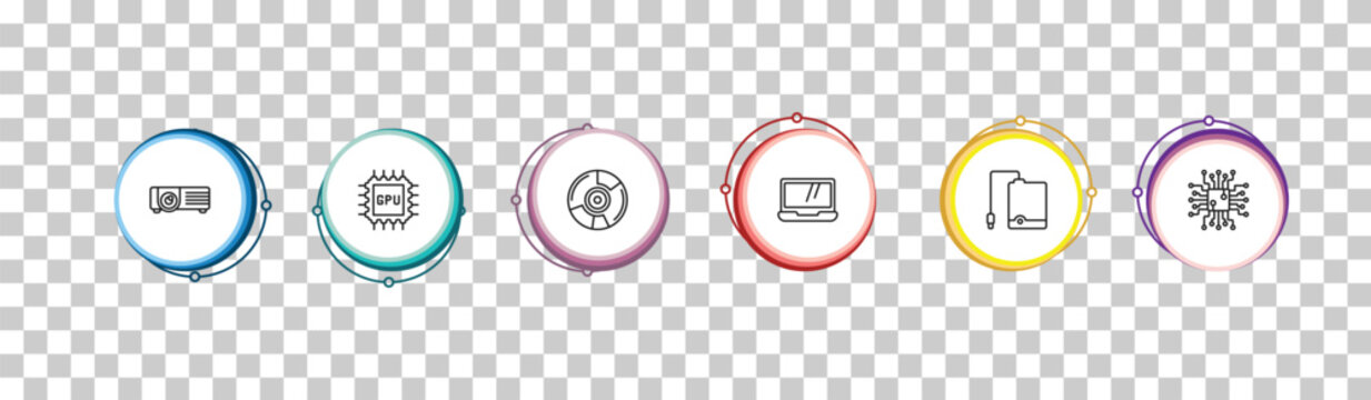 outline hardware icons set - video projector, gpu, , circuits. editable vector for web and mobile ui