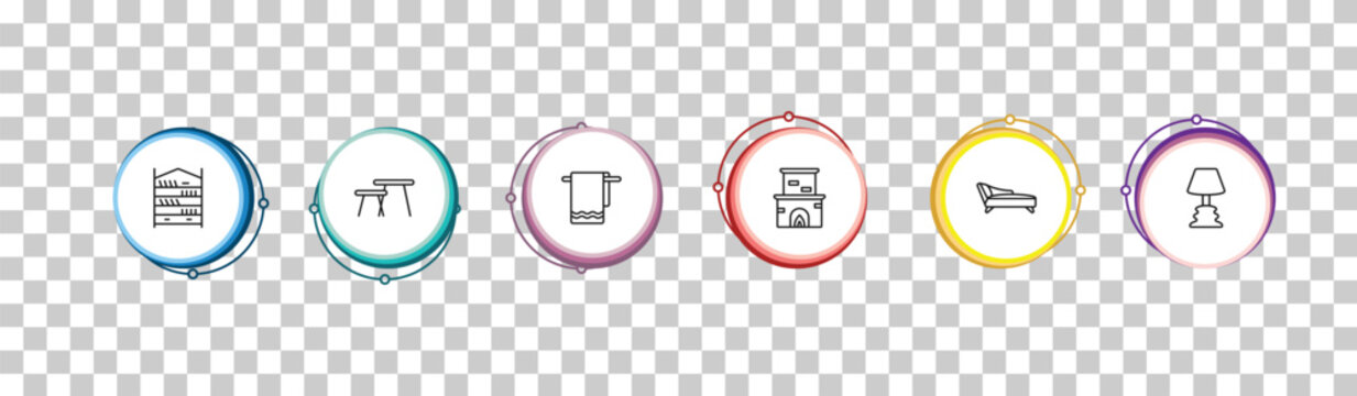 outline furniture & household icons set - bookshelf, coffee table, towel, lamps. editable vector for web and mobile ui