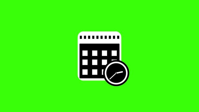 Calendar icon with moving clock animation on transparent background. Calendar and clock icon animation 4K video. Monthly and Day calendar icon