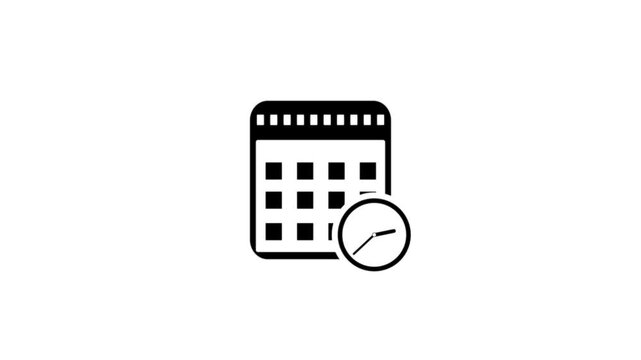 calendar icon with moving clock animation.4K video on white and green screen