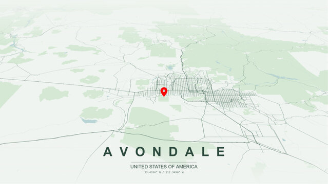 Modern minimalist vector map of Avondale, Arizona, USA. High-quality scalable illustration of Avondale city grid, Agua Fria River and Gila River waterfront for posters design.
