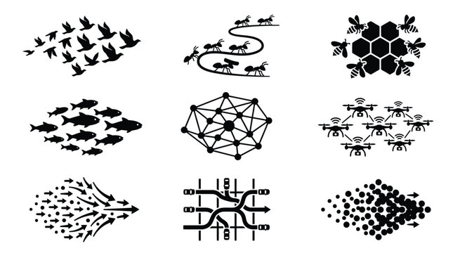 Animal group Silhouettes And Network style Graphics On White Background