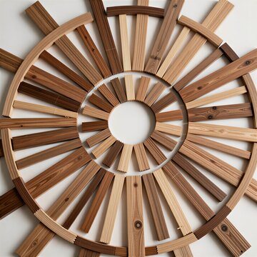 Radial mandala pattern made of natural wood offcuts