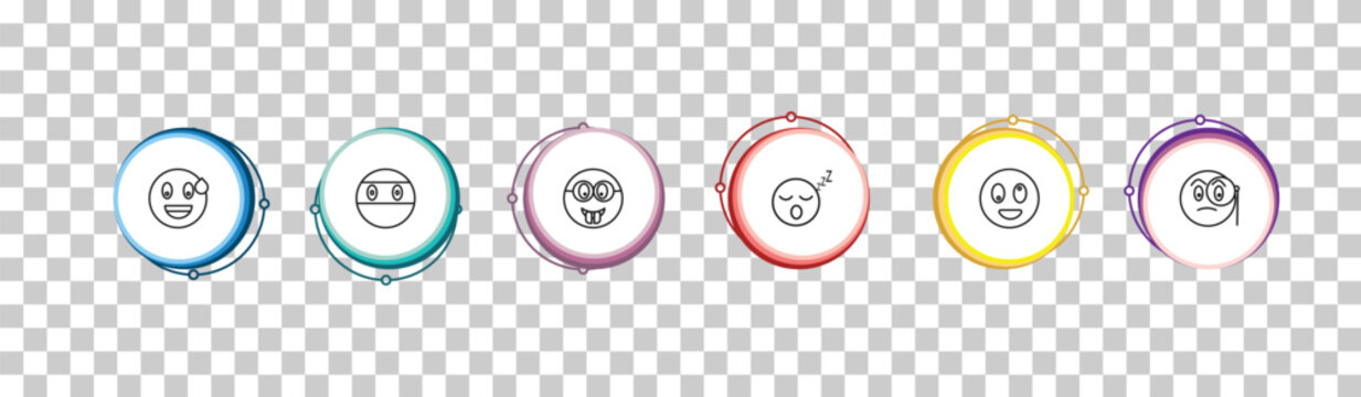 outline emoji icons set - sweating emoji, ninja emoji, nerd monocle editable vector for web and mobile ui