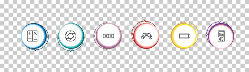 outline electronic stuff fill icons set - calculating, aperture, film strip, portable music player. editable vector for web and mobile ui © IconArt