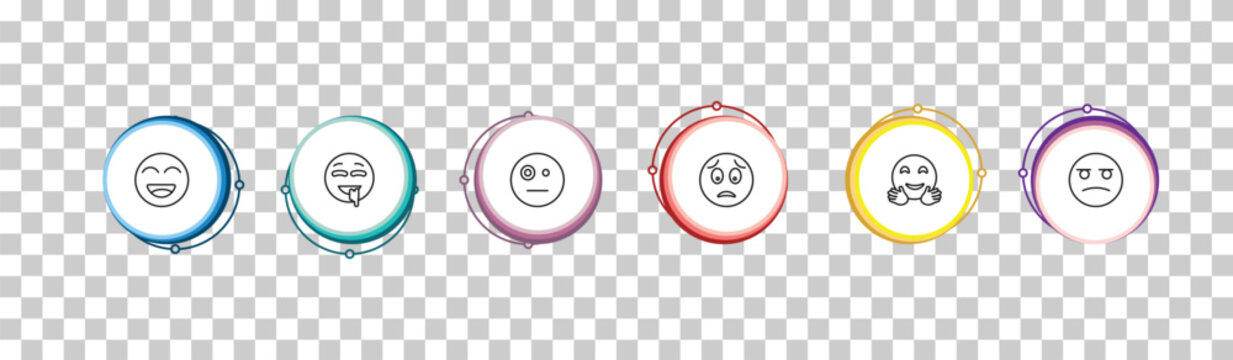 outline emoji icons set - happy emoji, drool emoji, sceptic suspicious editable vector for web and mobile ui