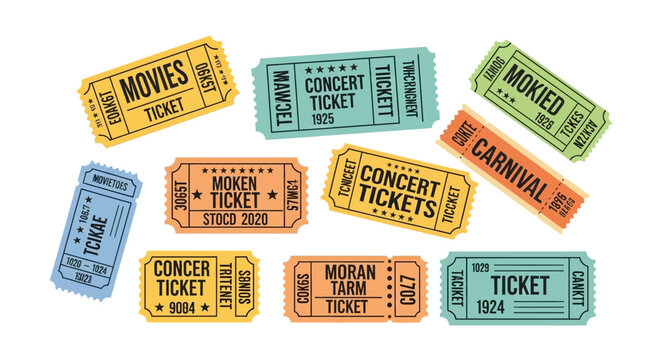 Collection of Vintage Event Tickets - Movies, Concerts, Carnival, Moked