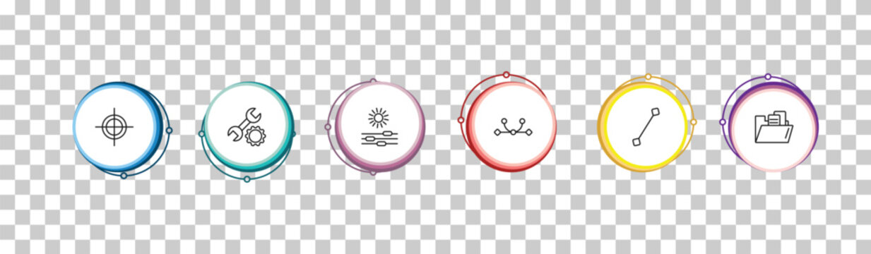 outline edit tools icons set - registration mark, repair tool, lightness, file folder. editable vector for web and mobile ui