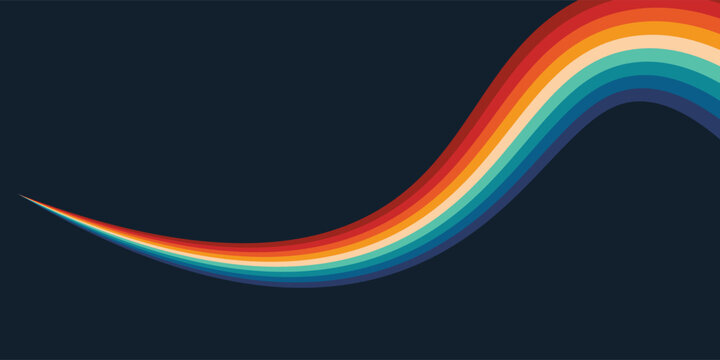 Abstract colorful 70s background vector. Vintage retro style wallpaper with lines, rainbow wavy stripes. 1970 color illustration design suitable for poster, banner, decorative, wall art.