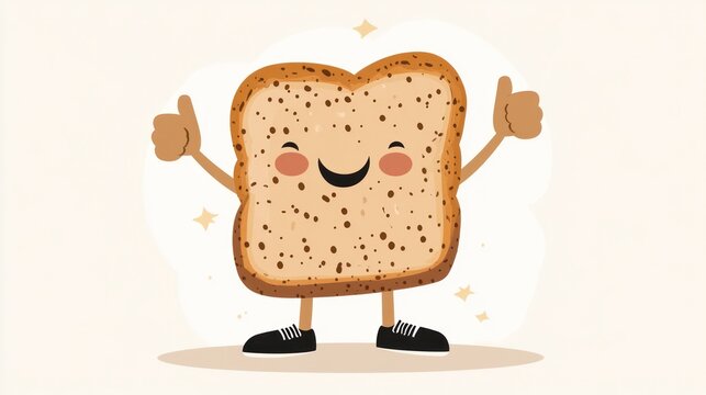Cute cartoon bread slice with thumbs up, cheerful expression