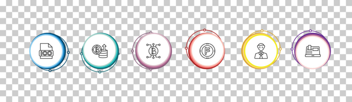outline cryptocurrency icons set - ico, crypto invest, blockchain, cash hine. editable vector for web and mobile ui
