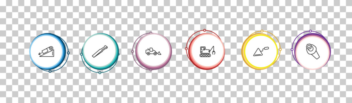 outline construction tools icons set - inclined, wedge tool, loader, wrench and nut. editable vector for web and mobile ui