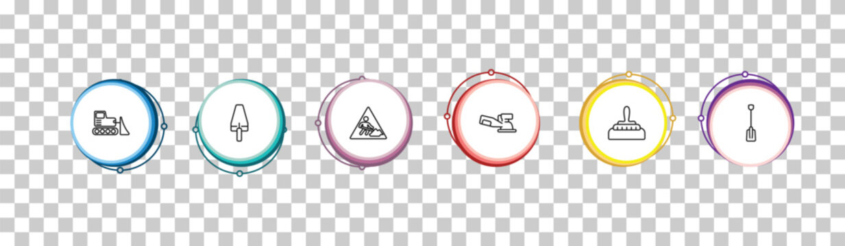 outline construction tools icons set - bulldozer, gardening palette, working, working shovel. editable vector for web and mobile ui