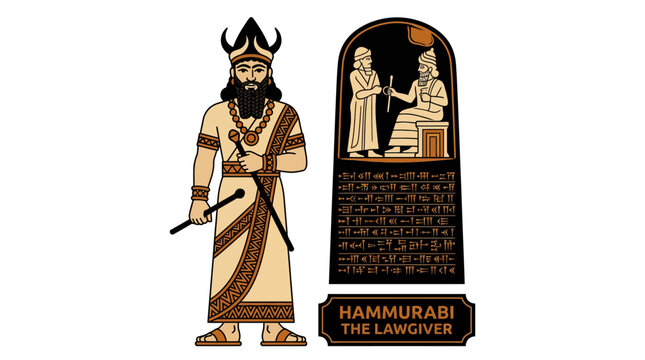 Hammurabi, Ancient Babylonian King, Lawgiver, Holding Staff, Cuneiform Tablet