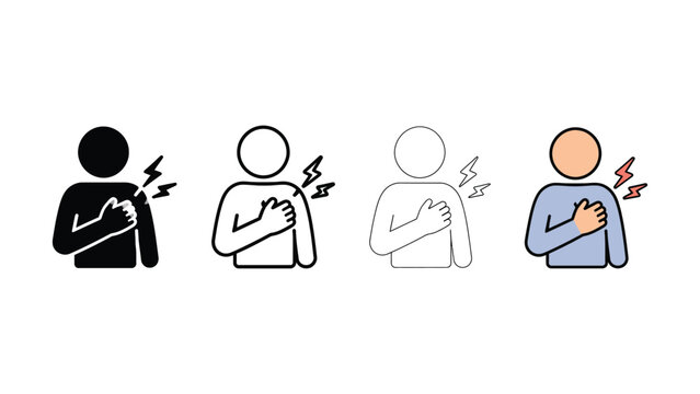Heart Attack and Chest Pain Medical Emergency Icon Set
