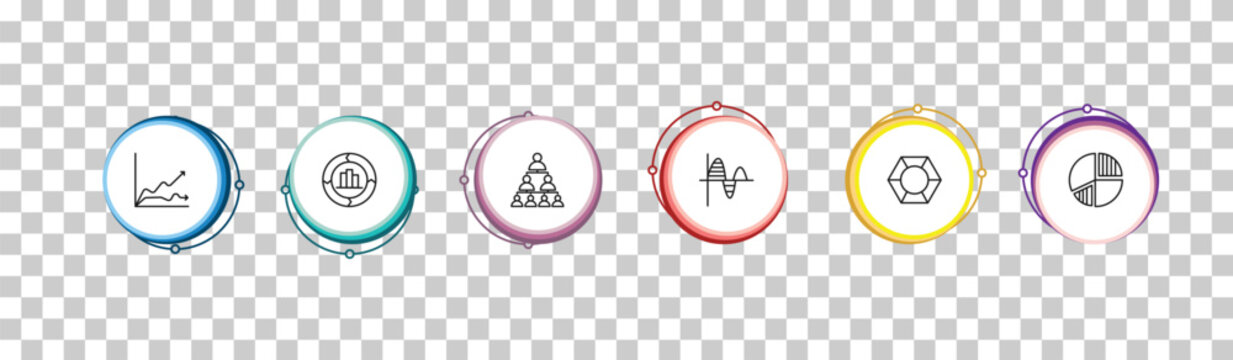 outline business and finance icons set - data wave, value chart, hierarchy, data circular chart. editable vector for web and mobile ui