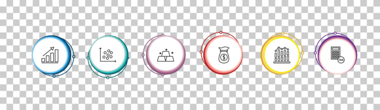 outline business icons set - statistical chart, scatter chart, ingot, tax calculate. editable vector for web and mobile ui