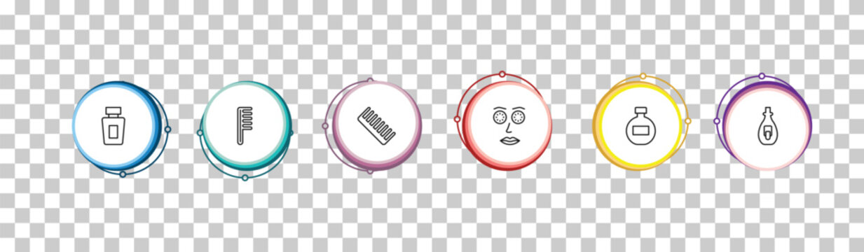 outline beauty icons set - french perfume, one comb, comb, nail polish removal. editable vector for web and mobile ui