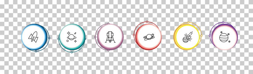 outline astronomy icons set - rocket start, astrology, lander, uranus with satellite. editable vector for web and mobile ui © IconArt