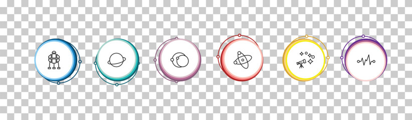 outline astronomy icons set - space lander, saturn, eccentricity, magnitude. editable vector for web and mobile ui © IconArt