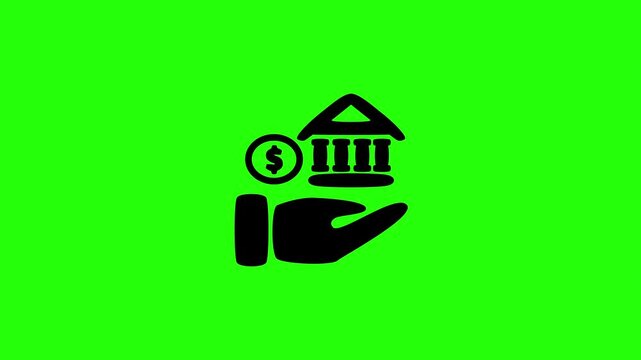 High quality 4K video showing a caring human hand supporting a traditional bank building finance silhouette bouncing. Technical finance vlog asset.