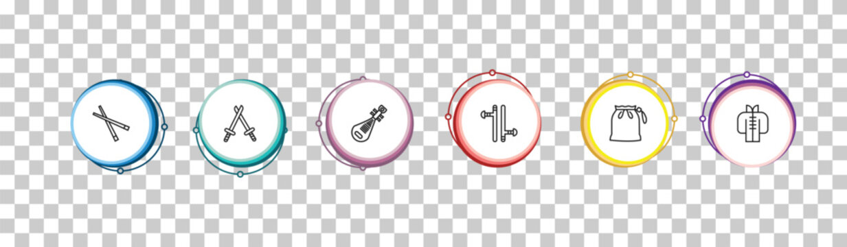 outline asian icons set - sticks, katana, pipa, tang. editable vector for web and mobile ui