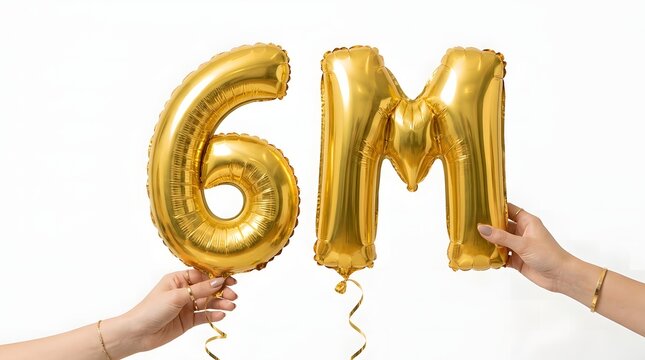 Golden 6m balloons held by two hands
