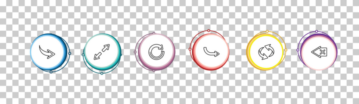 outline arrows icons set - left curve, diagonal, refresh, backspace. editable vector for web and mobile ui