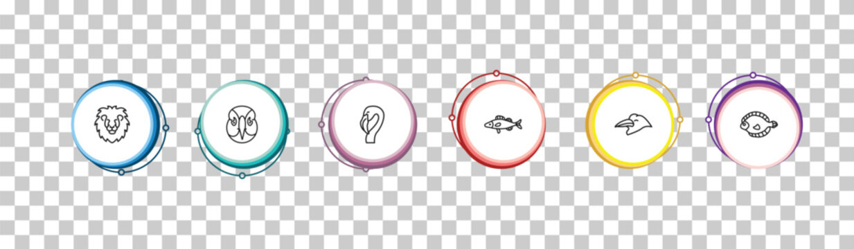 outline animals icons set - lion head, deadlock, flamingo, flounder. editable vector for web and mobile ui