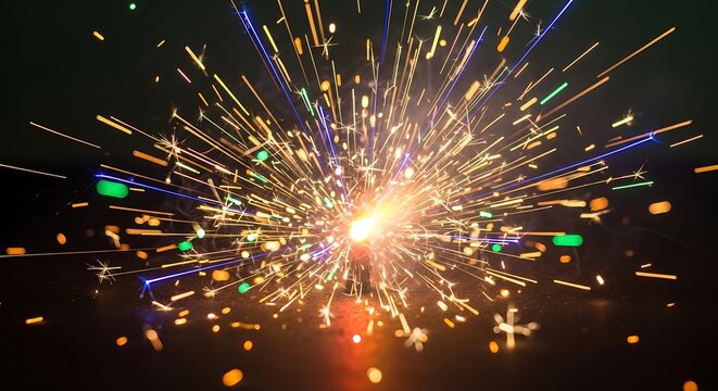 Vibrant colorful fireworks exploding brightly outside.