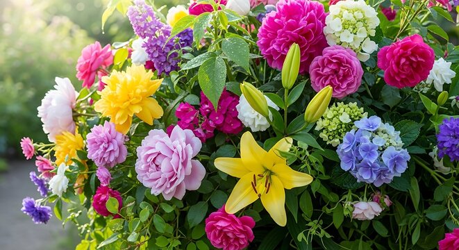 Vibrant colorful flowers garden bouquet bloom.