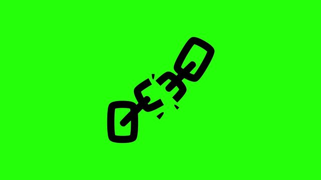 4K horizontal layout featuring a snapping metallic chain link breaking apart silhouette bouncing fluidly. Tactical popup business disruption icon.
