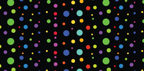 Dynamic multicolored polka dot pattern on black background for energetic commercial advertising and branding © Foysal