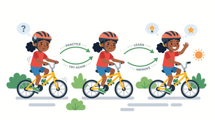 Fototapeta premium Fostering a growth mindset A child's journey of learning, trying again, and achieving success on a bicycle