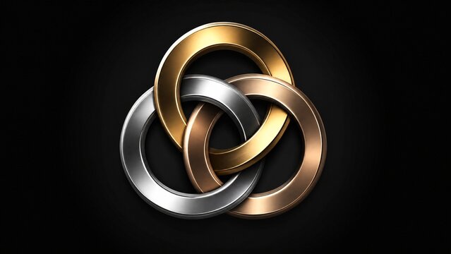 Three interlocking, continuously rotating rings on a dark background, symbolizing perpetual motion.