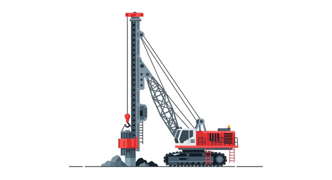 Industrial Rotary Drilling Rig and Pile Driver Machine Vector Illustration for Heavy Construction and Civil Engineering Projects
