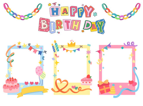 Cute birthday themed photocard decorating frames with playful party designs
