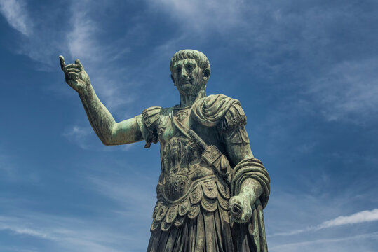 A patina statue of emperor Caesar Nerva Traiano in Rome Italy
