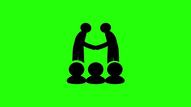 Professional 4K footage of two international leaders shaking hands under public watch silhouette bouncing cleanly. Clean global summit web icon.