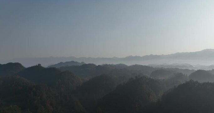 Winter mountains landscape in Hunan province, China