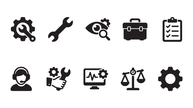 Set of maintenance service and technical support flat vector icons with maintenance technical cogwheel customer checklist monitoring diagnostic settings