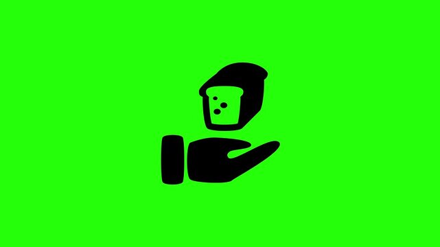 Premium 4K presentation showing a supportive human hand holding a loaf of bread for charity relief silhouette bouncing. Perfect humanitarian aid icon.