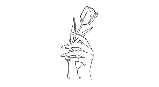 Hand holding a single tulip stem.