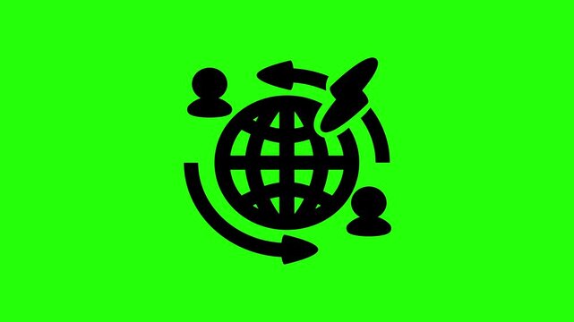 Clean 4K video showing an earth globe flanked by two opposing human silhouettes divided by a lightning bolt silhouette bouncing. Universal warfare graphic.