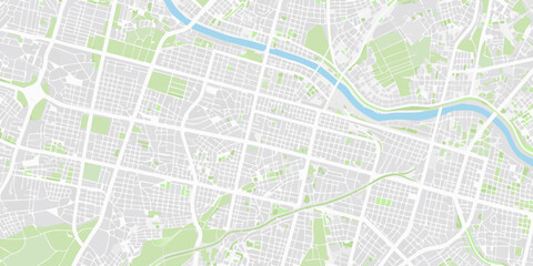 City map illustration with green spaces and winding waterways vector graphic © Dibyendu