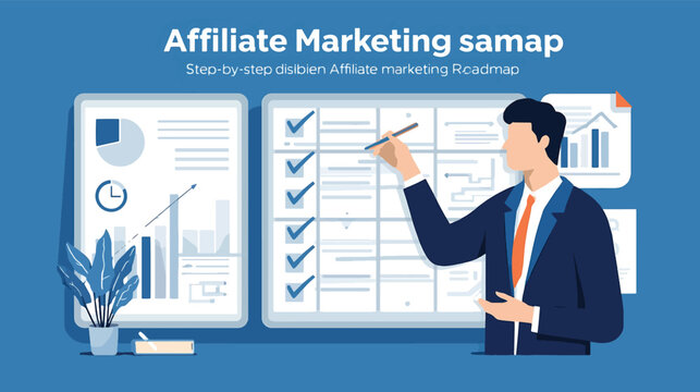 Businessman Presenting Affiliate Marketing Strategy and Planning Roadmap