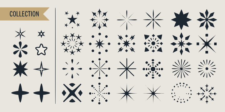 Black starburst and geometric shape collection vector illustration set