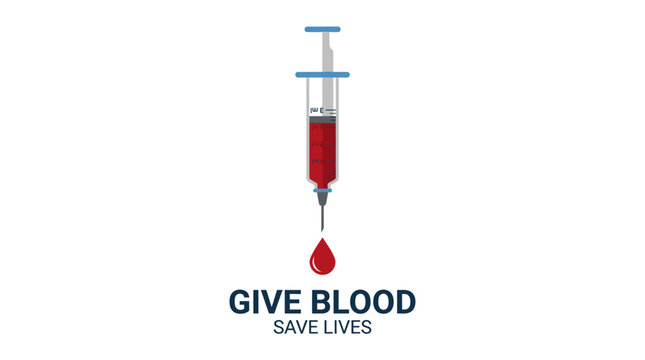 Blood Donation Syringe with Drop, Give Blood Save Lives Concept