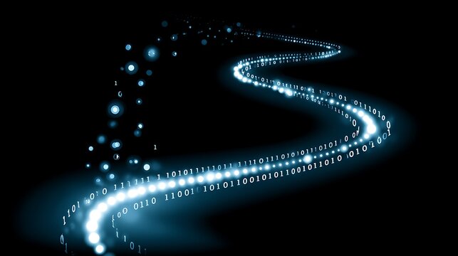 Sreaming data, binary data moving on a digital road - Digital Code road concept - 3d illustration
