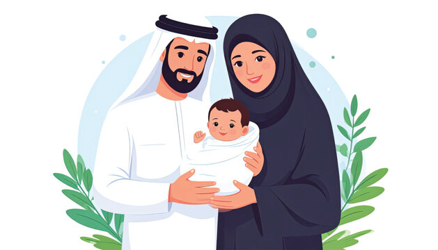 Happy Arab Family With Newborn Baby.